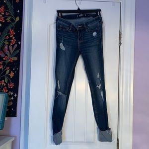 Hollister low rise super skinny crop ripped jeans